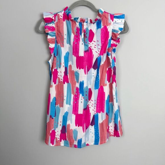 UNBRANDED | NEW Multicolor Ruffle Trim Blouse Sleeveless Women’s Size Medium - Picture 7 of 8